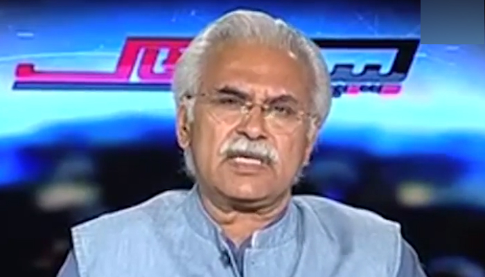 Former special assistant to the prime minister on health Dr Zafar Mirza speaks during Geo News programme Capital Talk, on April 7, 2022. — Geo News