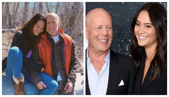 Bruce Willis walks outdoor with Emma Heming Willis after aphasia diagnosis