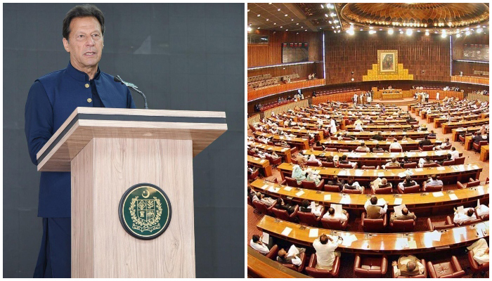 Prime Minister Imran Khan (left) and an overall view of the National Assembly. — PID/APP/File