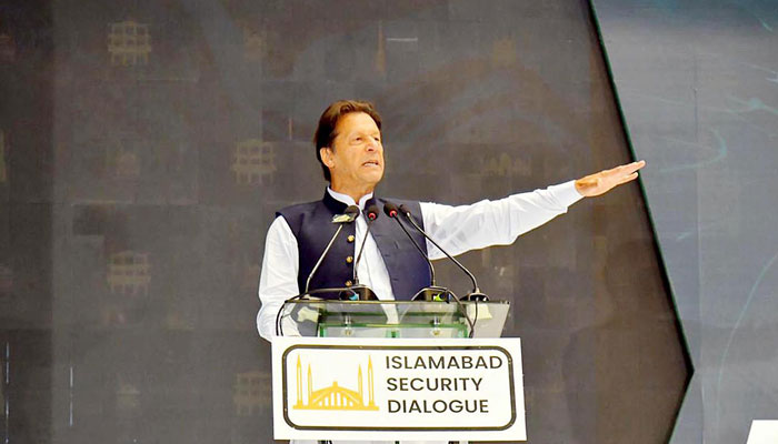 Prime Minister Imran Khan addressing the Islamabad Security Dialogue. — File/APP