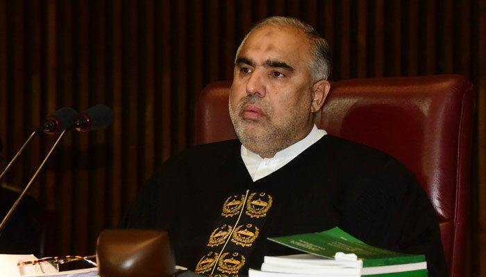 National Assembly Speaker Asad Qaiser chairing the session of the lower house on Saturday April 9, 2022. &mdash; Twitter/NA of Pakistan