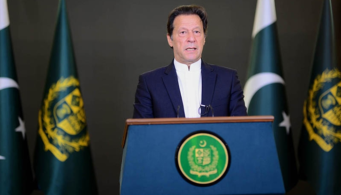 Prime Minister Imran Khan delivers a televised address to the nation, on November 3, 2021. — PID
