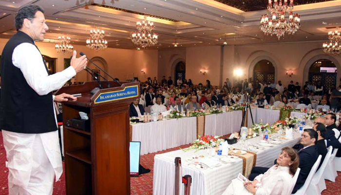 PTI Chairman Imran Khan addresses a Shaukat Khanum Fundraising Ceremony in Islamabad, on April 10, 2022. — RadioPakistan