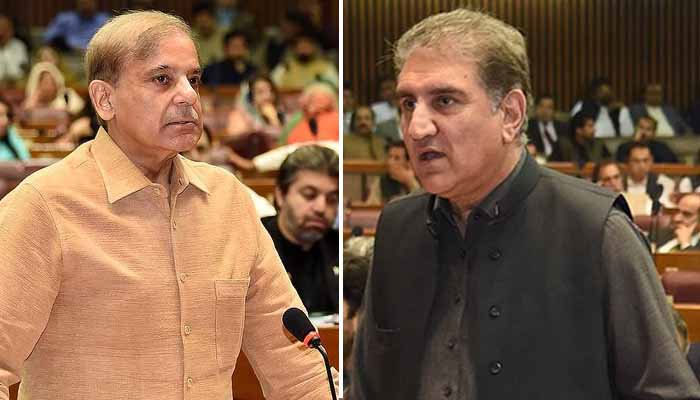 PML-N President Shahbaz Sharif (L) and PTIs Shah Mahmood Qureshi. Photo: file