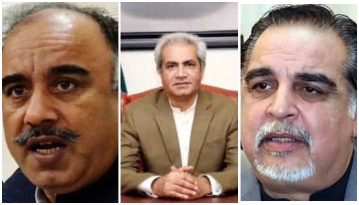 Khyber Pakhtunkhwa Governor Shah Farman (L), Punjab Governor Omar Sarfaraz Cheema (C) and Sindh Governor Imran Ismail (R). — Twitter/ APP