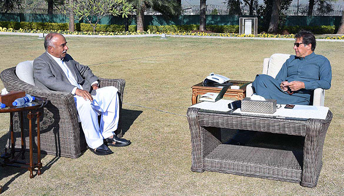 Governor Khyber Pakhtunkhwa Shah Farman (left) calls on then-prime minister Imran Khan in Islamabad, on January 27, 2021. — APP