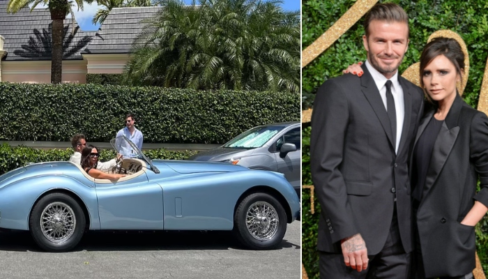 David, Victoria Beckham drive vintage luxury car to join Brooklyn, Nicola Peltz at brunch