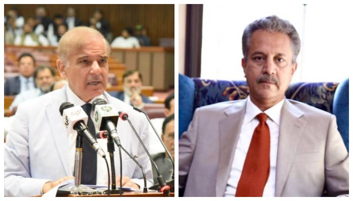 Newly-elected Prime Minister Shehbaz Sharif (left) and MQM-Ps senior leader Wasim Akhtar. — PID/Twitter