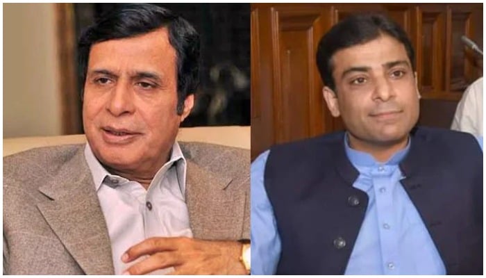 PML-Q leader Chaudhry Pervaiz Elahi (left) and PML-N leader Hamza Shahbaz. — Twitter