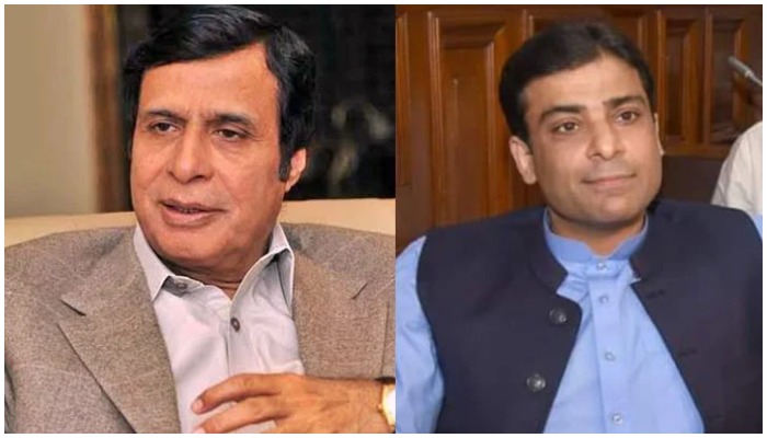 PML-Q leader Chaudhry Pervaiz Elahi (left) and PML-N leader Hamza Shahbaz. — Twitter