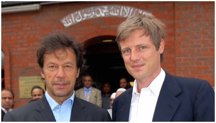 In this file photo, Imran Khan (left) is pictured with his former brother-in-law Zac Goldsmith ( right) outside Kingston mosque, London. — Twitter/@Imranicus