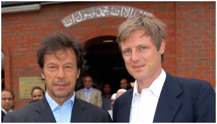 In this file photo, Imran Khan (left) is pictured with his former brother-in-law Zac Goldsmith ( right) outside Kingston mosque, London. — Twitter/Imranicus