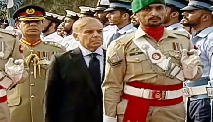 Prime Minister Muhammad Shehbaz Sharif receives guard of honour at PM House on April 12, 2022. — Radio Pakistan