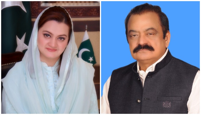 PML-N leaders Marriyum Aurangzeb (L) and  Rana Sanaullah. — National Assembly of Pakistan website