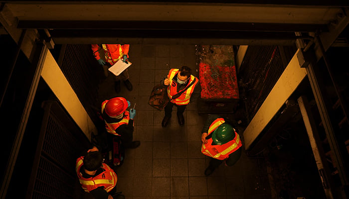 Metropolitan Transportation Authority workers check Manhattan subways after a shooting at a subway station in the Brooklyn borough of New York City, New York, US, April 12, 2022. — Reuters