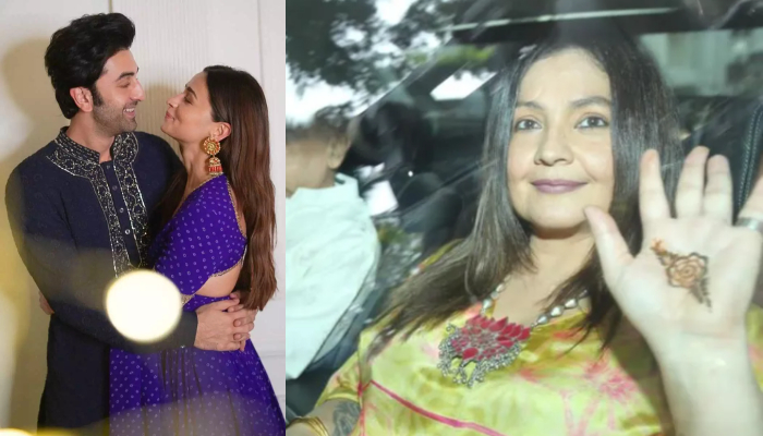Pooja Bhatt was spotted arriving to Alia Bhatt and Ranbir Kapoor’s mehndi ceremony