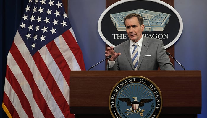 Pentagon Press Secretary John Kirby speaks during a news briefing at the Pentagon on April 11, 2022, in Arlington, Virginia. — AFP