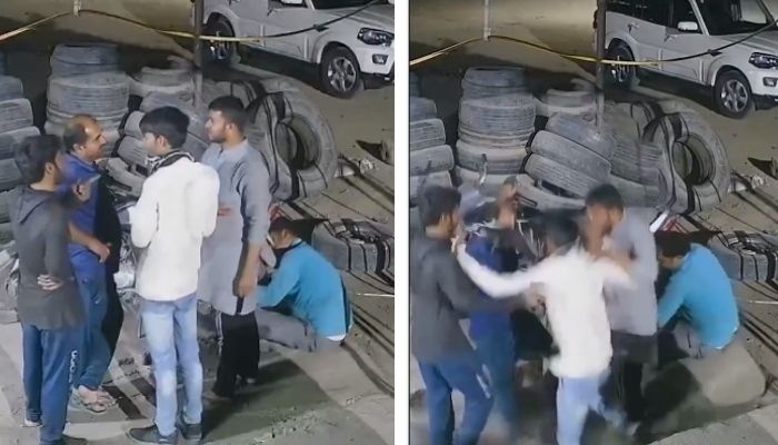 Men fall into drain as slab caves in. Screengrab from Instagram/@ndtv