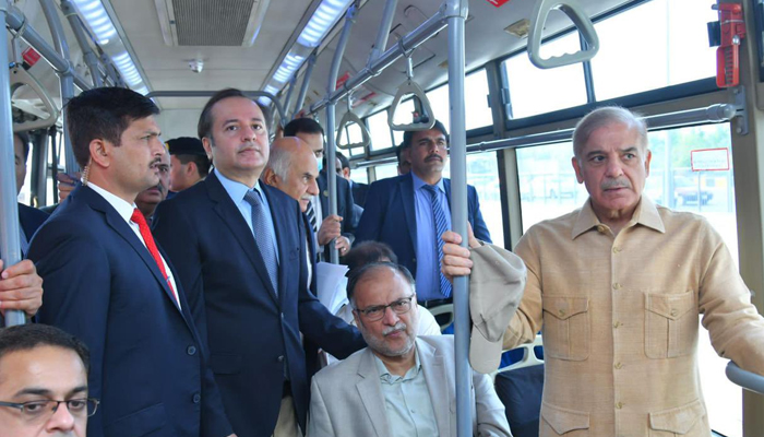 Prime Minister Shehbaz Sharif reviews the progress of the Islamabad Metro Bus Service project on April 14, 2022. — Twitter/@PMO_PK