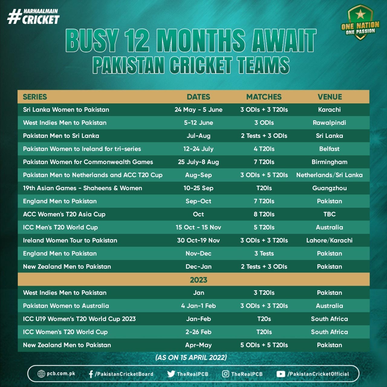 12month schedule of Pakistan Cricket teams VO PUBLIC