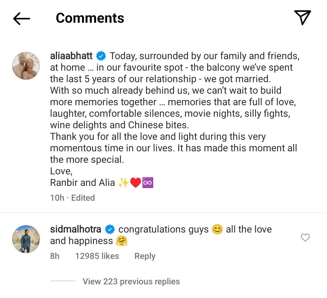 Sidharth Malhotra congratulates newlyweds Ranbir Kapoor, Alia Bhatt: See here