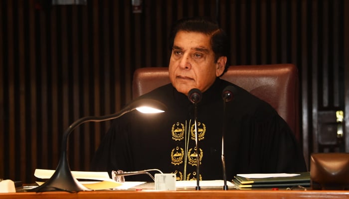 Newly elected National Assembly Speaker Raja Pervez Ashraf addressing a session of the National Assembly in Islamabad, on April 16, 2022. — Twitter/NAofPakistan