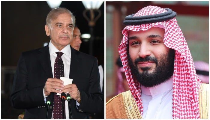 Prime Minister Shehbaz Sharif (L) and Crown Prince of the Kingdom of Saudi Arabia, Prince Mohammad Bin Salman Bin Abdulaziz Al-Saud. — Twitter/File