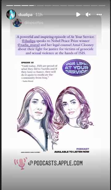 Dua Lipa talks to Amal Clooney and Nadia Murad
