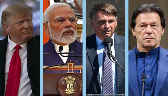 Former US president Donald Trump, Indian PM Narendra Modi, President of Brazil Jair Bolsonaro and PTI Chairman Imran Khan. — AFP/Files