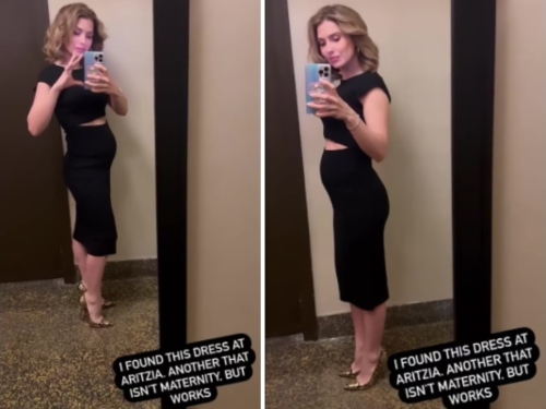 Hilaria Baldwin shows off growing baby bump in chic black cut-out dress