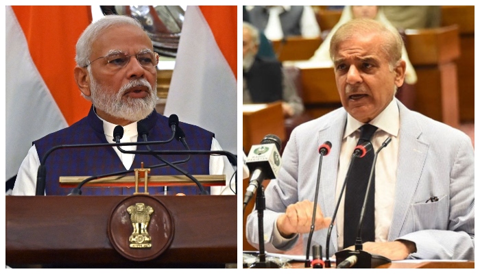Indian prime minister Narendra Modi and Pakistans Prime Minister Shehbaz Sharif. — AFP/Twitter/File