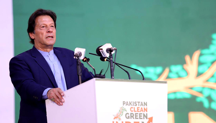 Former prime minister Imran Khan addresses the launch ceremony of the Clean Green Pakistan Index in Islamabad, on November 25, 2019. — PID
