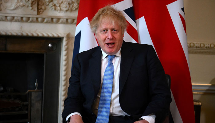 Britain´s Prime Minister Boris Johnson reacts during his meeting with Iraqi Kurdistan Regional Government Prime Minister Masrour Barzani (unseen) during their meeting inside 10 Downing Street in central London on April 19, 2022. Photo— Daniel LEAL / various sources / AFP