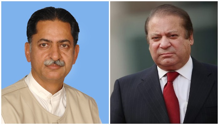 PML-N leader Javed Latif (L) and party supremo Nawaz Sharif. — NA of Pakistan website/AFP