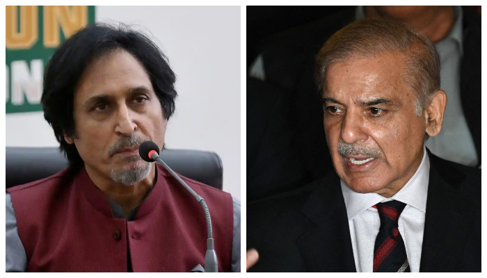 Pakistan Cricket Board (PCB) Chairman Ramiz Raja (left) and Prime Minister Shehbaz Sharif. — PCB/AFP/File