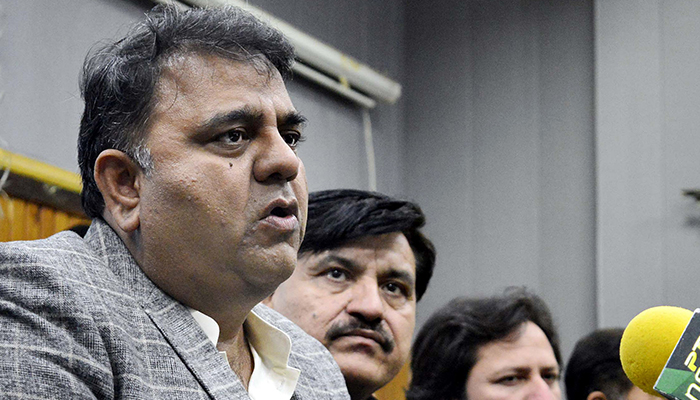 Ex-minister for information and broadcasting Fawad Chaudhry addressing a press conference in Peshawar, on April 20, 2022. — Online