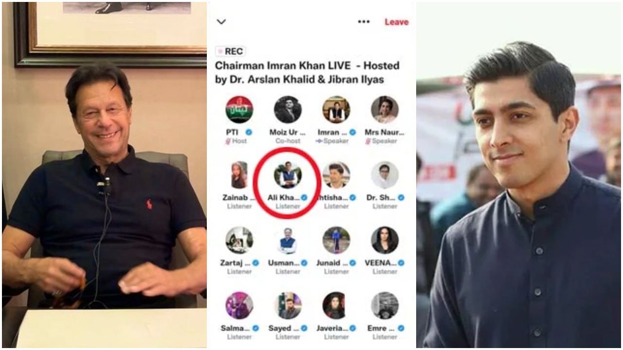 Picture collage of PTI Chairman Imran Khan (L), a screengrab of the participants of Twitter space (C), and Ali Khan Tarin (R). — Instagram/ Twitter/ Facebook