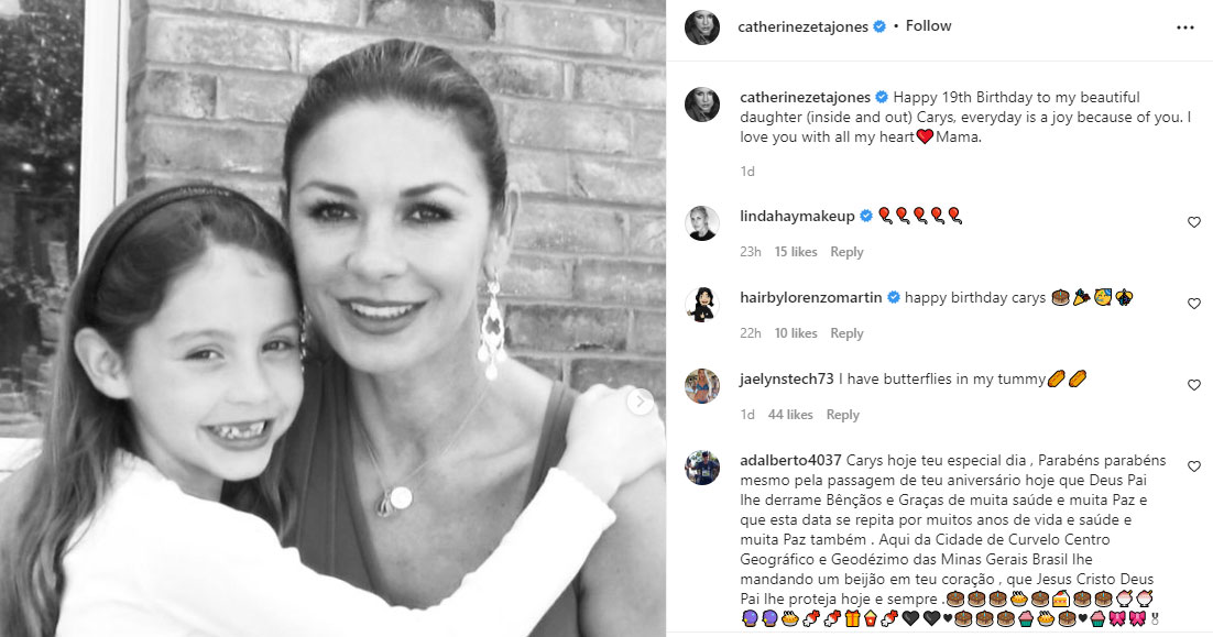Catherine Zeta-Jones sends love to daughter Carys on her 19th birthday