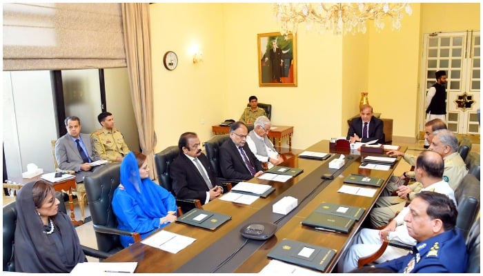 Civil-military leadership of the country attend the National Security Committee meeting on Friday under the chairmanship of Prime Minister Shehbaz Sharif. — Twitter/ PMs Office