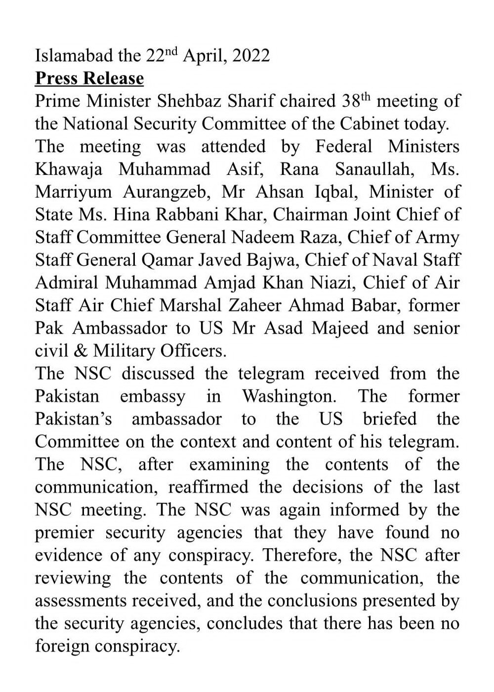 In NSC meeting, security agencies reiterate no foreign conspiracy against PTI govt