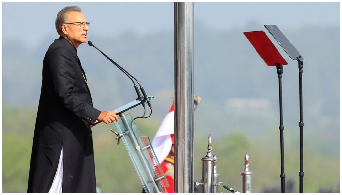 President Arif Alvi speaks during the Pakistan Day military parade in Islamabad, Pakistan on March 25, 2021. — Reuters/File