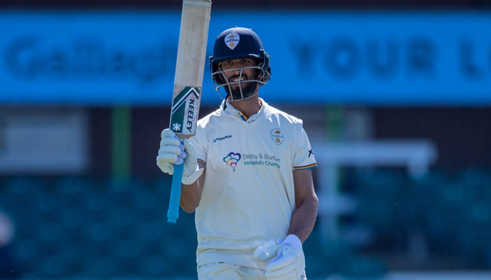 Pakistan’s opening batter Shan Masood gestures during the county championship at Leicester. — Twitter/SajSadiqCricket