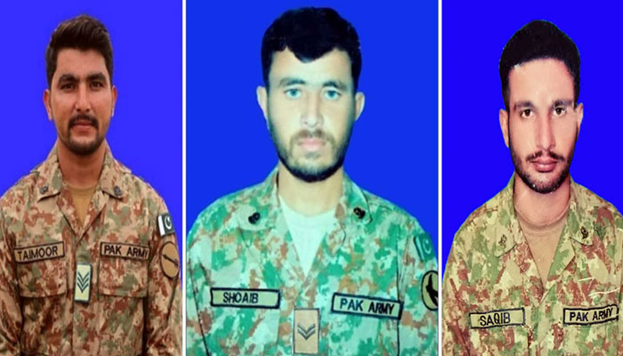 (L-R) Havaldar Taimoor, Naik Shoaib, and Sepoy Saqib Nawaz. — ISPR