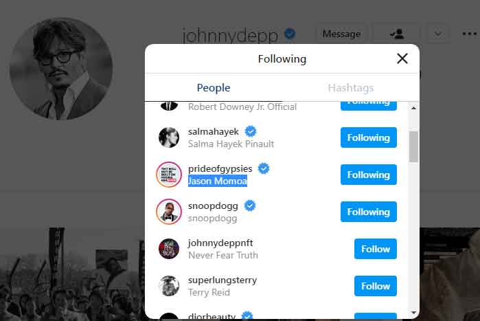 Johnny Depp starts following Amber Heards Aquaman co-star on Instagram