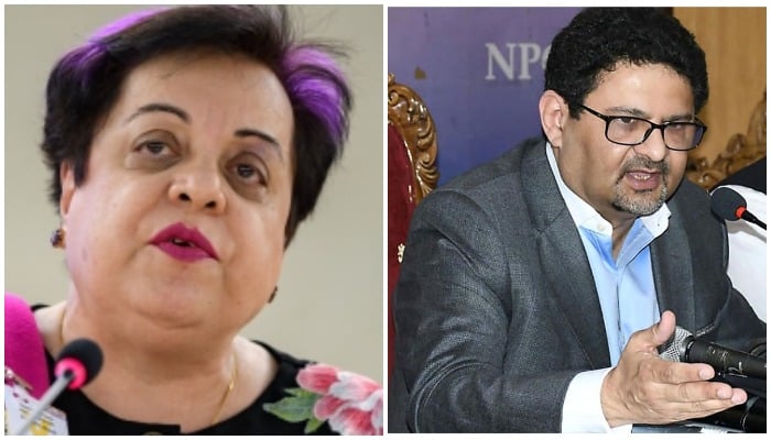 PTI leader and former human rights minister Shireen Mazari (L) and Finance Minister Miftah Ismail. — AFP