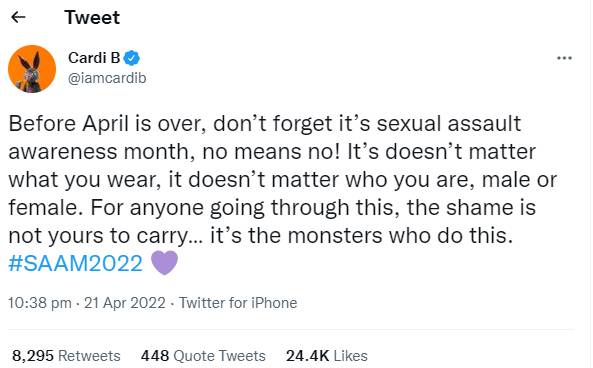 Cardi B speaks up against sexual assault: ‘No, means No’