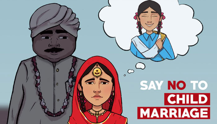 A banner highlighting the child marriage issue in Pakistan. — Twitter/@EUPakistan