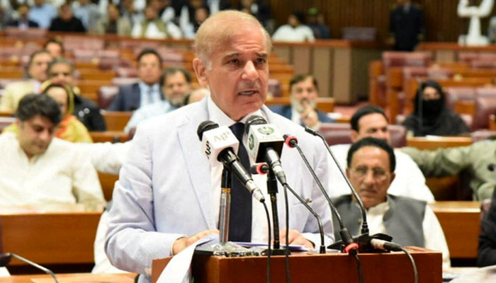 Prime Minister Shehbaz Sharif speaks after winning a parliamentary vote to elect a new prime minister, at the National Assembly, in Islamabad, Pakistan April 11, 2022. -PID/File