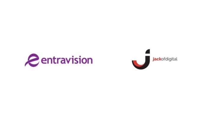 (Left to right) Logo of leading global advertising, media, and ad-tech solutions company, Entravision and logo of Jack of Digital, a digital marketing company that specialises in international platform partnerships.