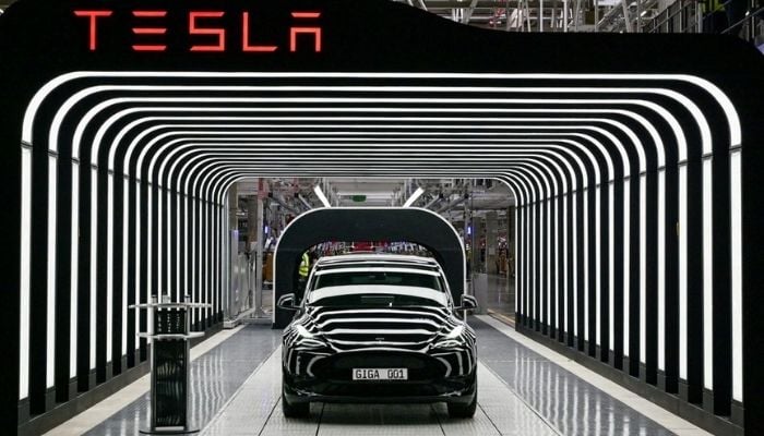 Model Y cars are pictured during the opening ceremony of the new Tesla Gigafactory for electric cars in Gruenheide, Germany, March 22, 2022.&mdash; Reuters